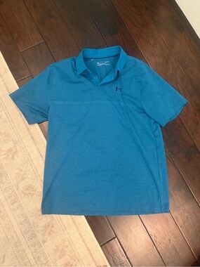 Under Armour HeatGear Men’s Large Teal Blue Performance Golf Polo Loose Fit